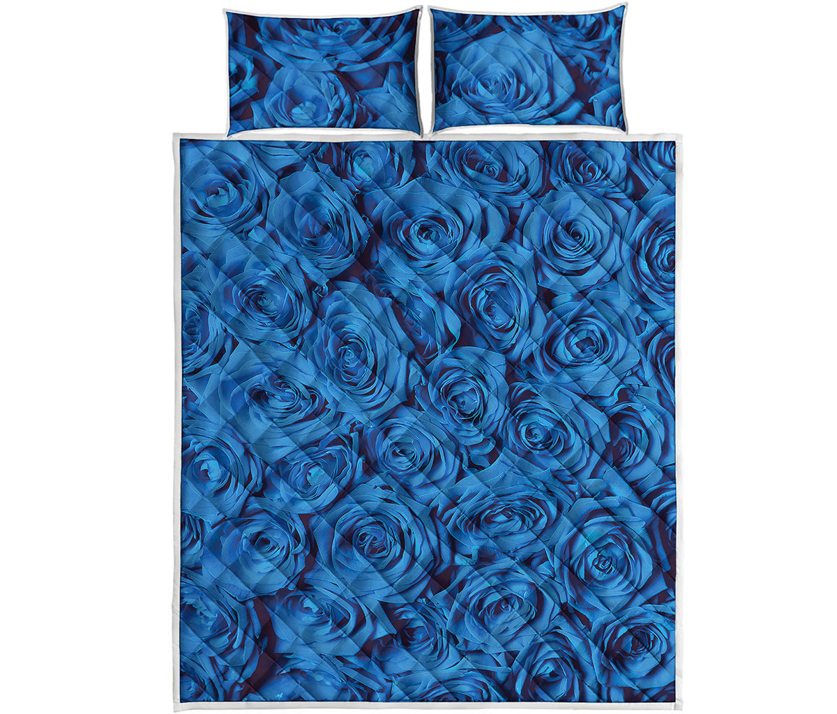Blue Rose Print Quilt Bed Set