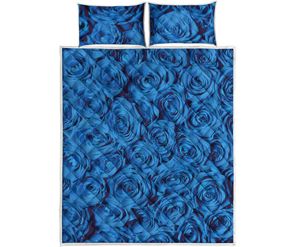 Blue Rose Print Quilt Bed Set