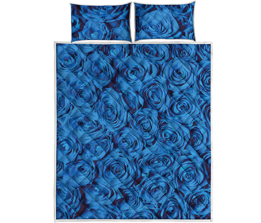 Blue Rose Print Quilt Bed Set