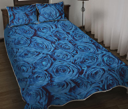 Blue Rose Print Quilt Bed Set