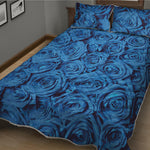 Blue Rose Print Quilt Bed Set