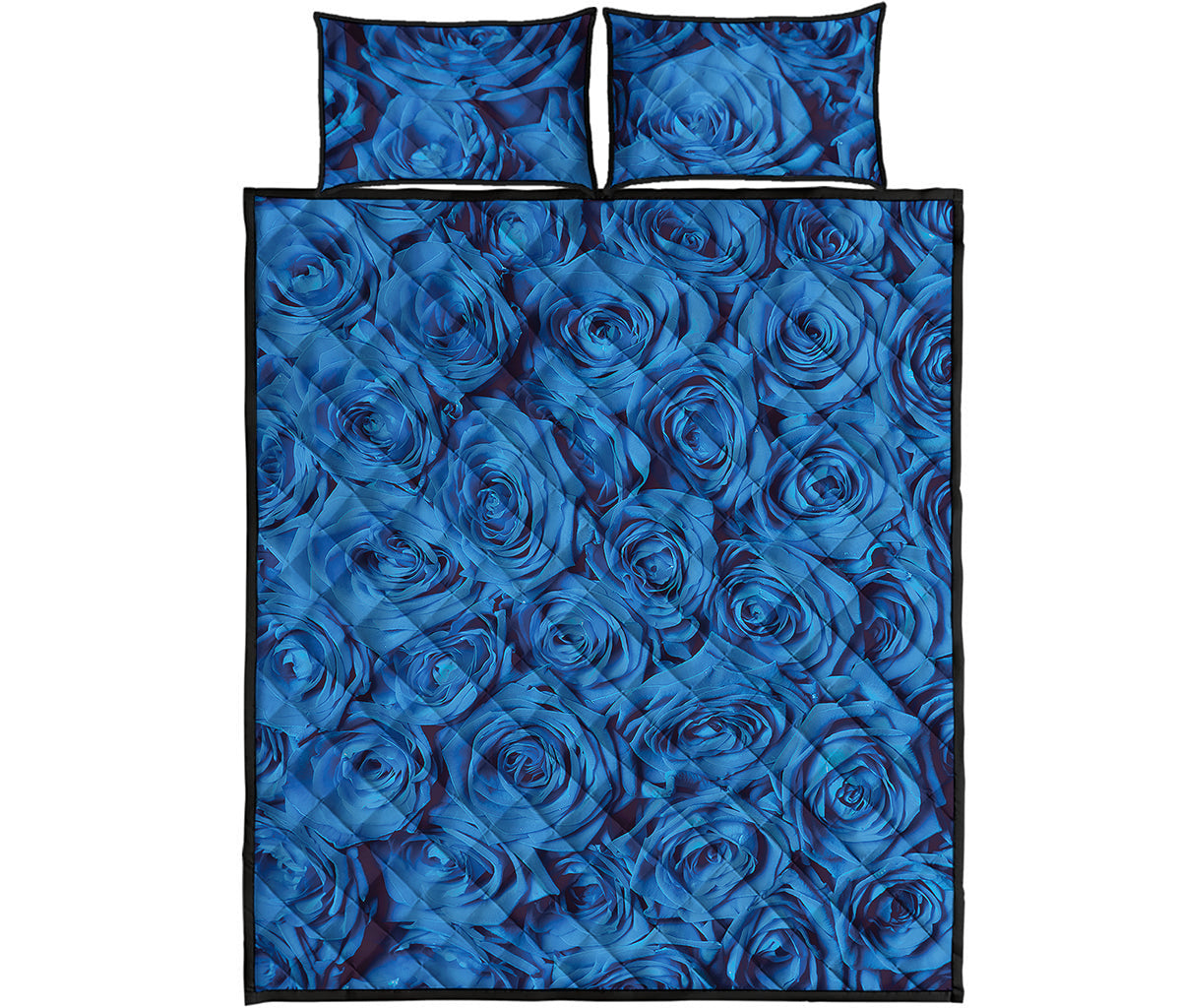 Blue Rose Print Quilt Bed Set
