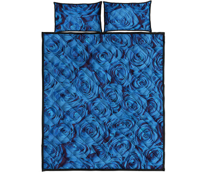 Blue Rose Print Quilt Bed Set