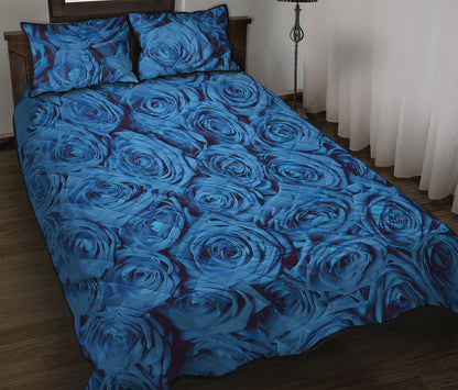 Blue Rose Print Quilt Bed Set