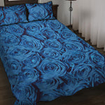 Blue Rose Print Quilt Bed Set