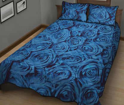 Blue Rose Print Quilt Bed Set