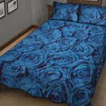 Blue Rose Print Quilt Bed Set