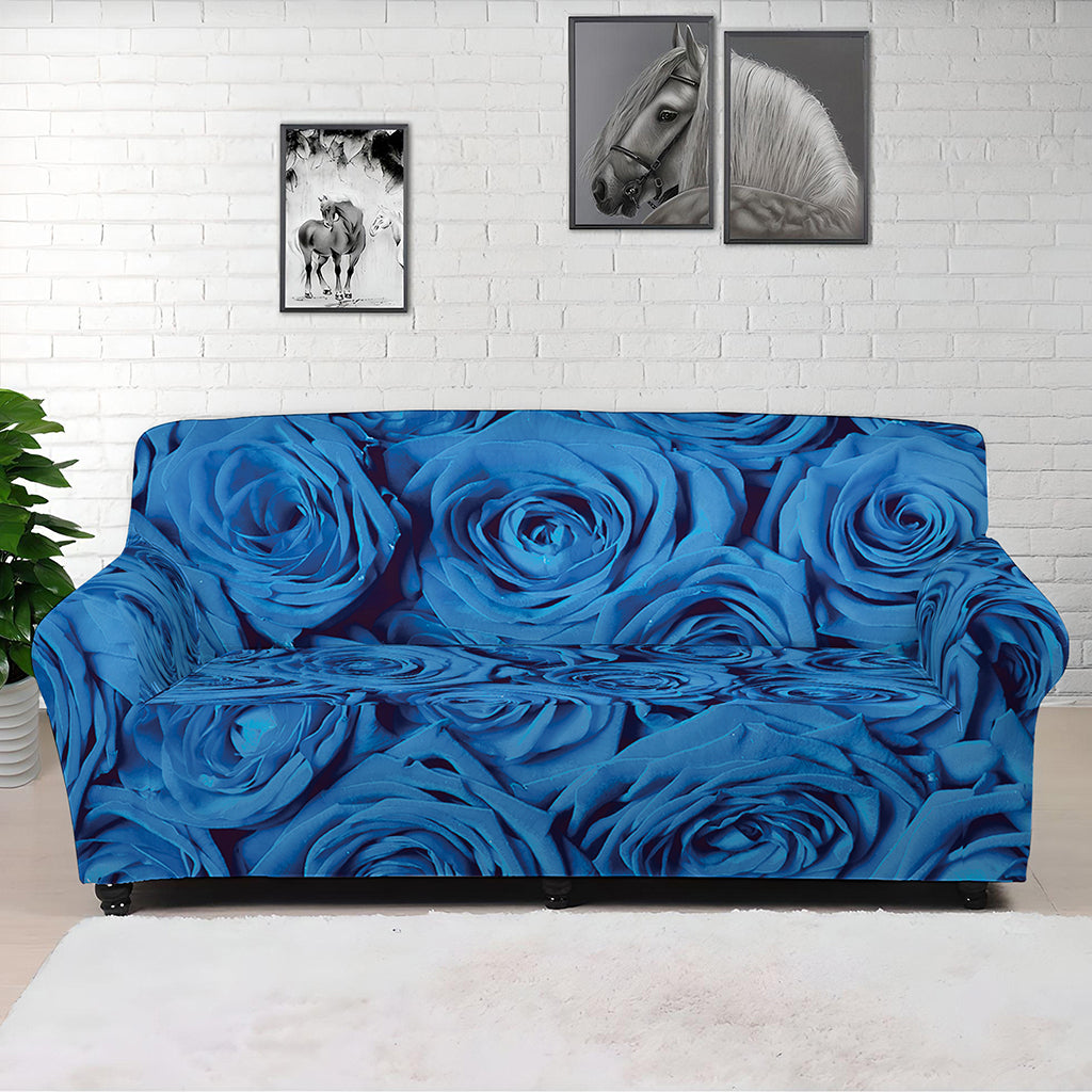 Blue Rose Print Sofa Cover