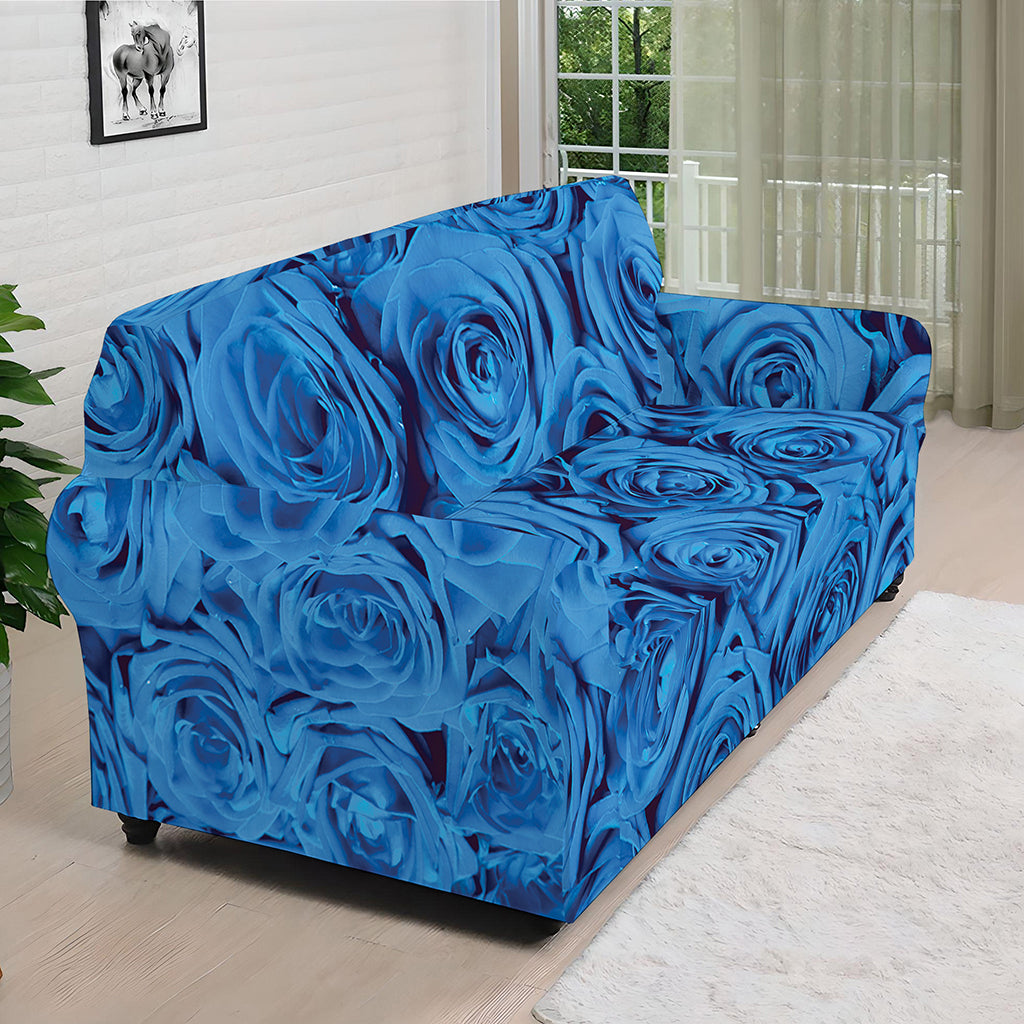 Blue Rose Print Sofa Cover