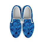 Blue Rose Print White Slip On Shoes