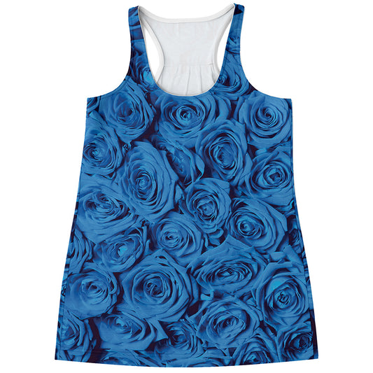 Blue Rose Print Women's Racerback Tank Top