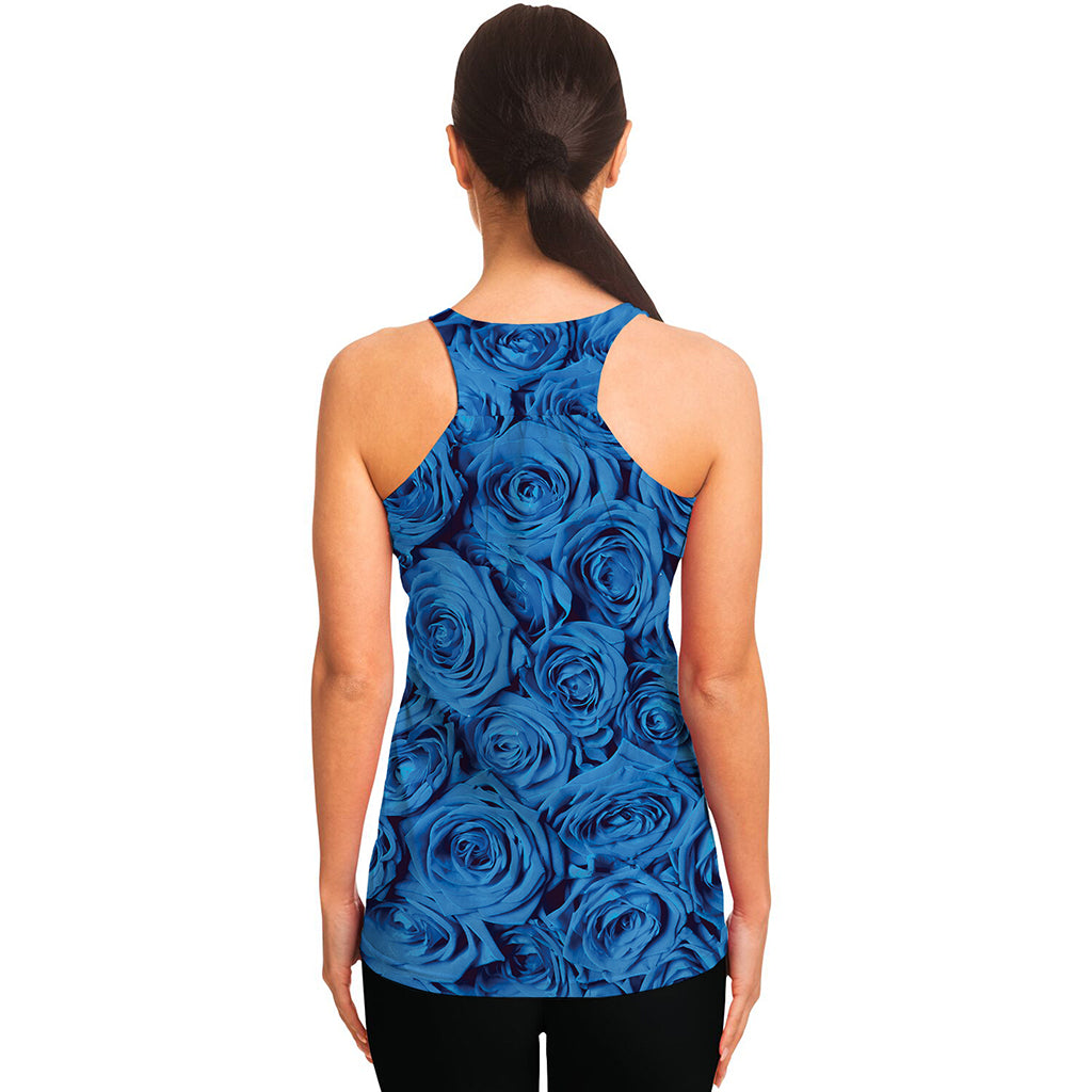 Blue Rose Print Women's Racerback Tank Top