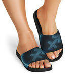 Blue Sagittarius Zodiac Sign Print Black Slide Sandals