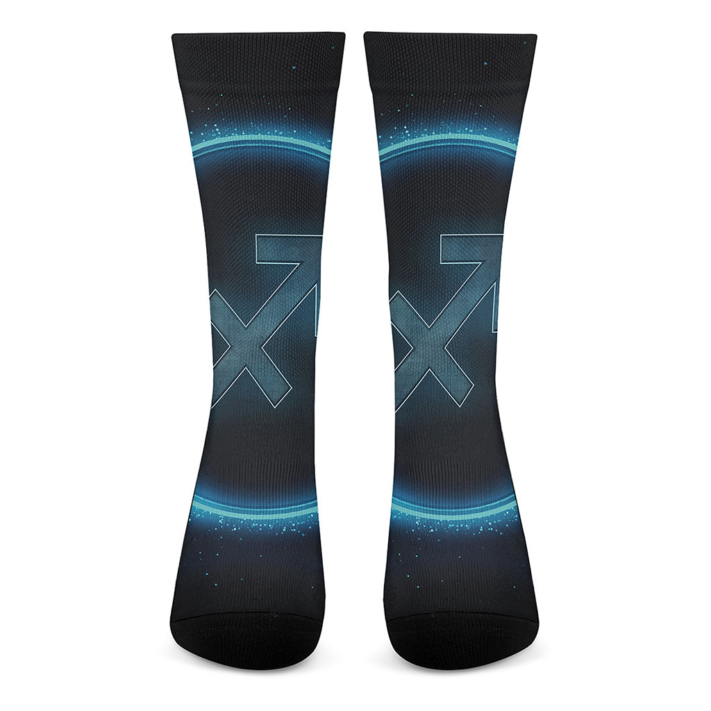 Blue Sagittarius Zodiac Sign Print Crew Socks