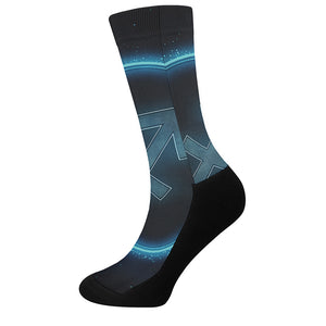 Blue Sagittarius Zodiac Sign Print Crew Socks