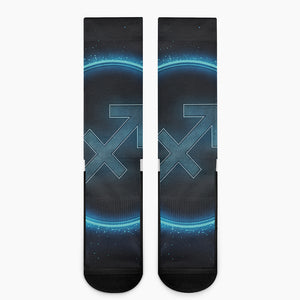 Blue Sagittarius Zodiac Sign Print Crew Socks