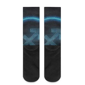 Blue Sagittarius Zodiac Sign Print Crew Socks