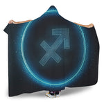 Blue Sagittarius Zodiac Sign Print Hooded Blanket