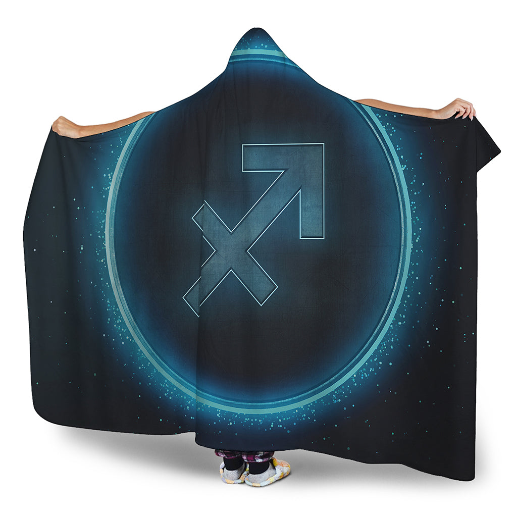 Blue Sagittarius Zodiac Sign Print Hooded Blanket