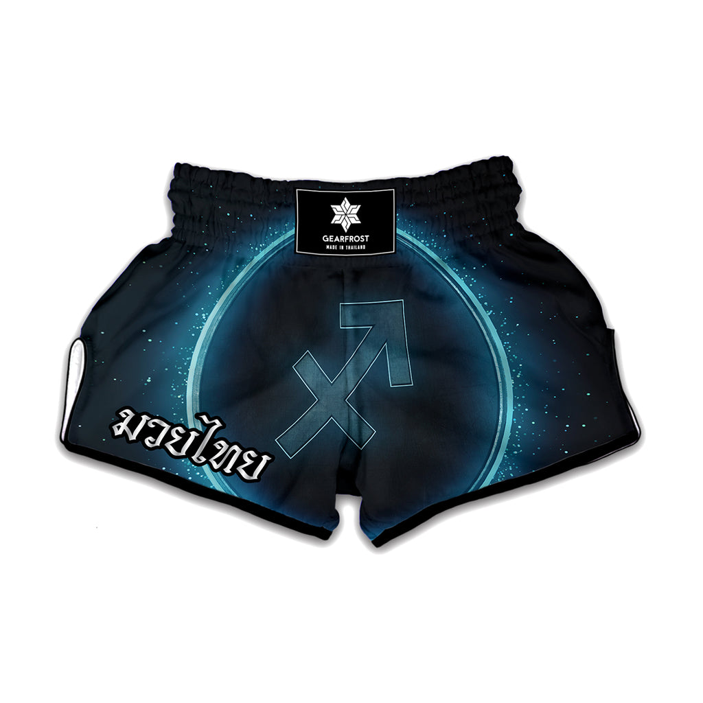 Blue Sagittarius Zodiac Sign Print Muay Thai Boxing Shorts