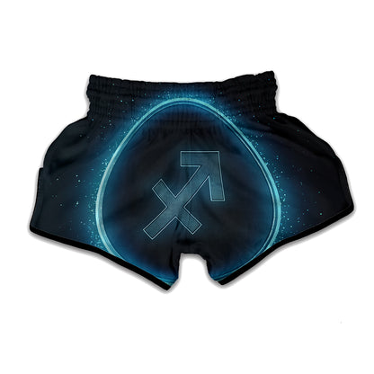 Blue Sagittarius Zodiac Sign Print Muay Thai Boxing Shorts