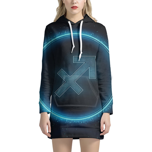 Blue Sagittarius Zodiac Sign Print Pullover Hoodie Dress