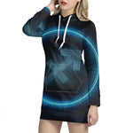 Blue Sagittarius Zodiac Sign Print Pullover Hoodie Dress