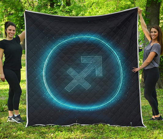 Blue Sagittarius Zodiac Sign Print Quilt