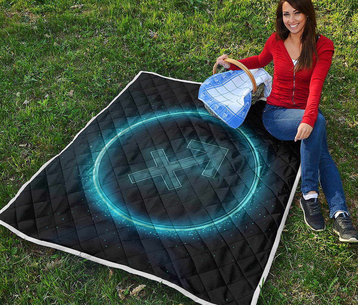 Blue Sagittarius Zodiac Sign Print Quilt