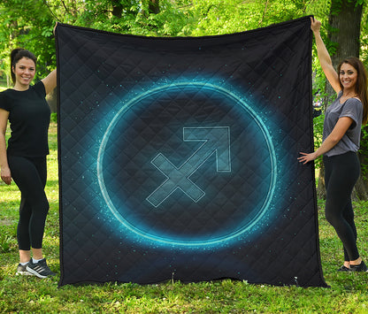 Blue Sagittarius Zodiac Sign Print Quilt