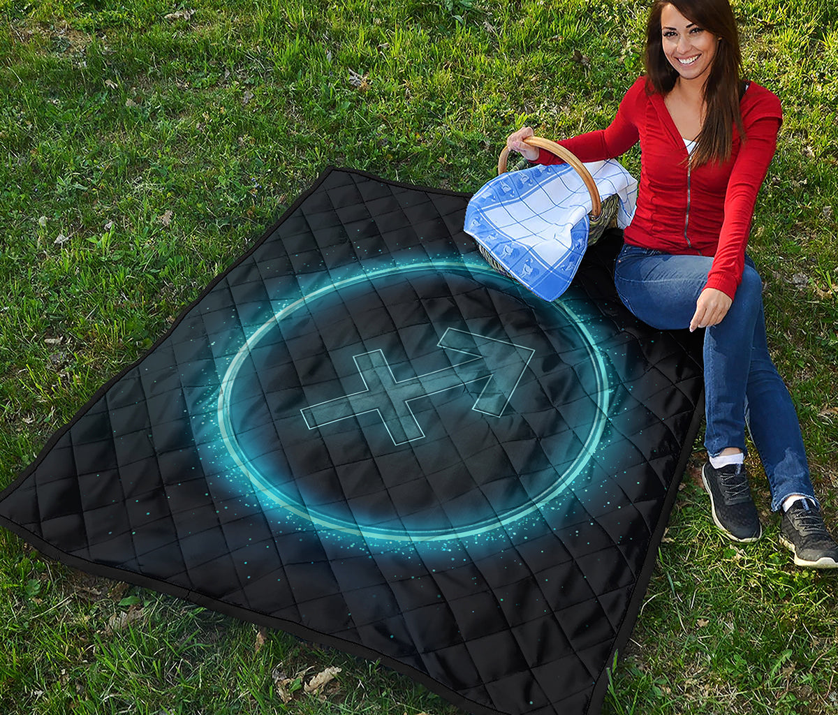 Blue Sagittarius Zodiac Sign Print Quilt