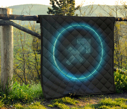 Blue Sagittarius Zodiac Sign Print Quilt