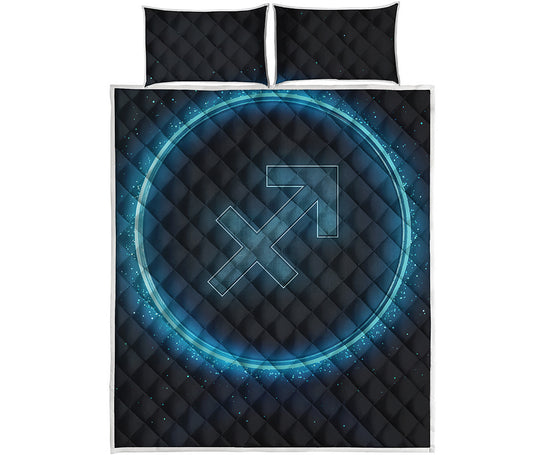 Blue Sagittarius Zodiac Sign Print Quilt Bed Set