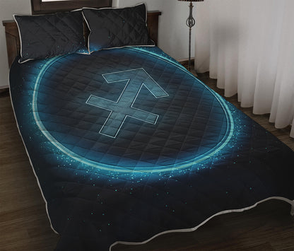 Blue Sagittarius Zodiac Sign Print Quilt Bed Set
