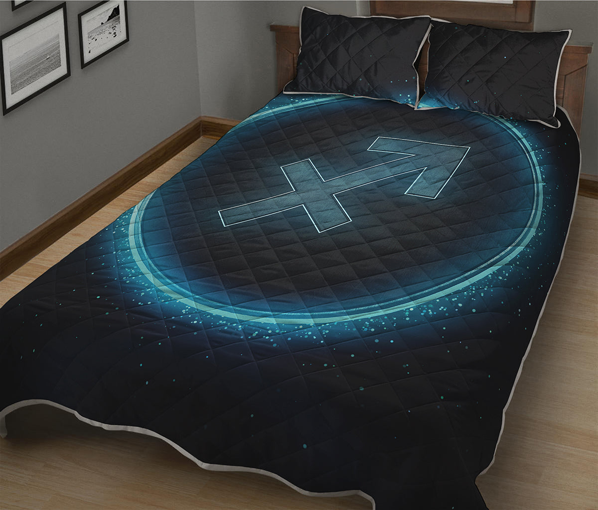 Blue Sagittarius Zodiac Sign Print Quilt Bed Set