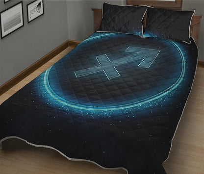 Blue Sagittarius Zodiac Sign Print Quilt Bed Set