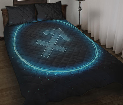 Blue Sagittarius Zodiac Sign Print Quilt Bed Set