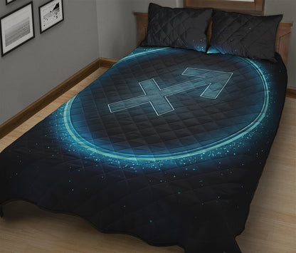 Blue Sagittarius Zodiac Sign Print Quilt Bed Set