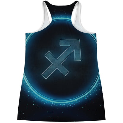 Blue Sagittarius Zodiac Sign Print Women's Racerback Tank Top