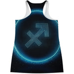 Blue Sagittarius Zodiac Sign Print Women's Racerback Tank Top