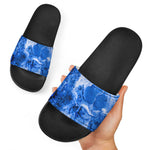 Blue Sapphire Marble Print Black Slide Sandals
