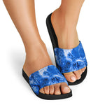 Blue Sapphire Marble Print Black Slide Sandals