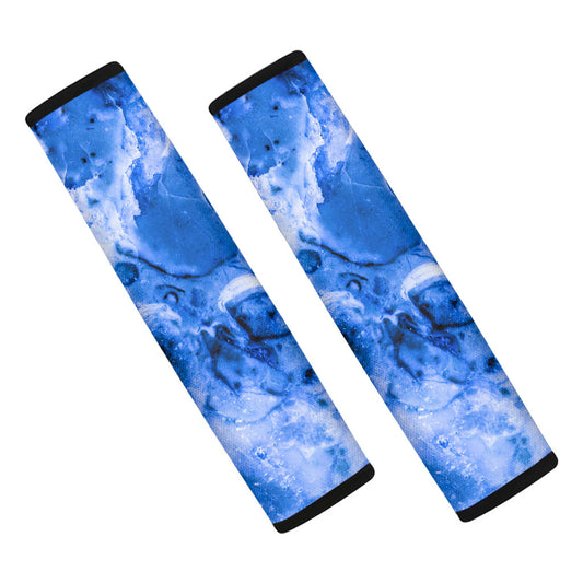 Blue Sapphire Marble Print Car Seat Belt Covers