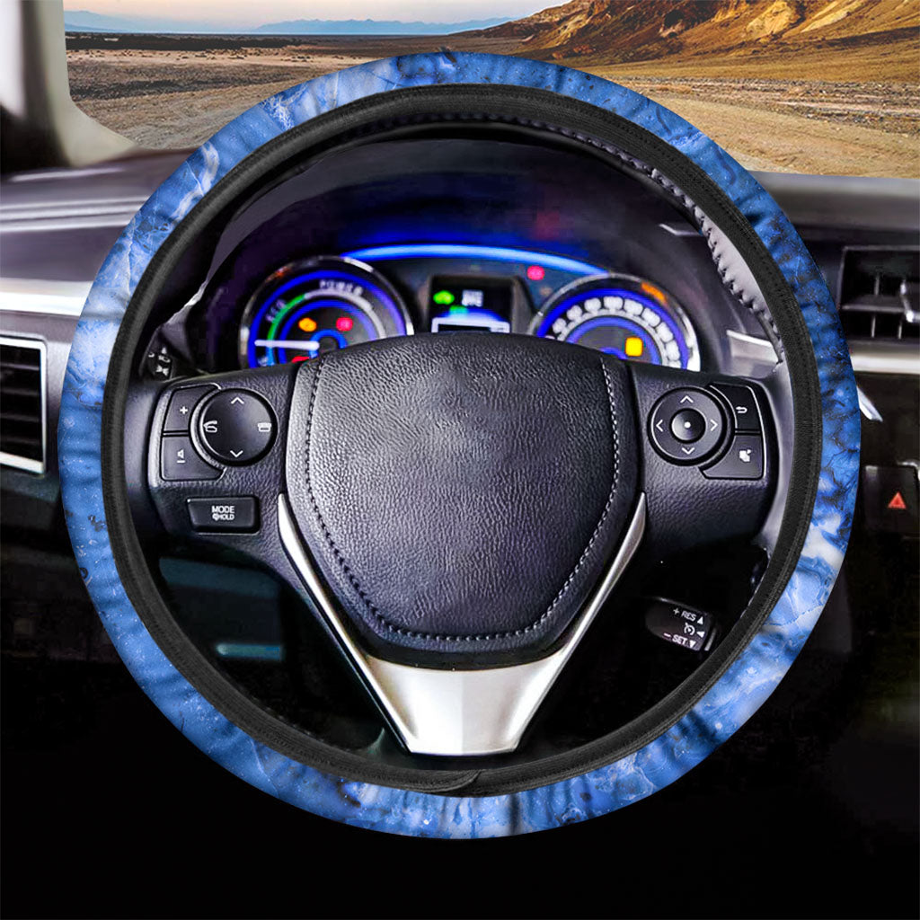 Blue Sapphire Marble Print Car Steering Wheel Cover
