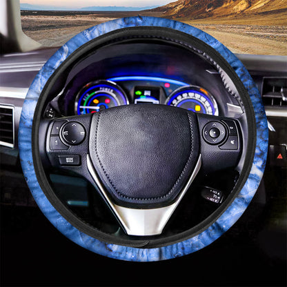Blue Sapphire Marble Print Car Steering Wheel Cover