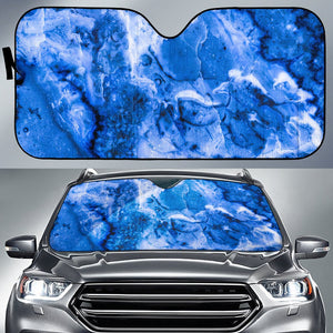 Blue Sapphire Marble Print Car Sun Shade GearFrost