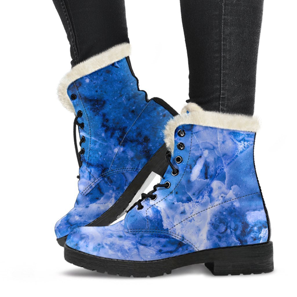 Blue Sapphire Marble Print Comfy Boots GearFrost