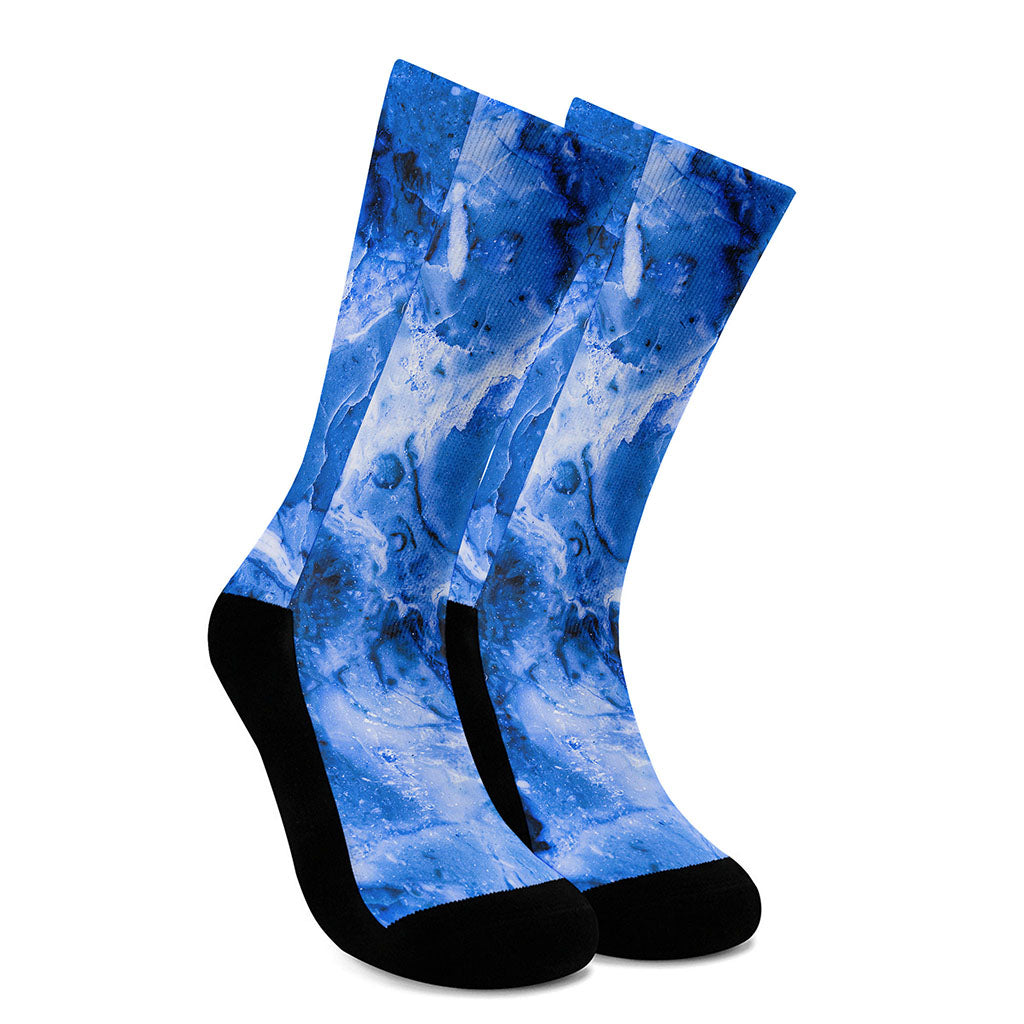 Blue Sapphire Marble Print Crew Socks