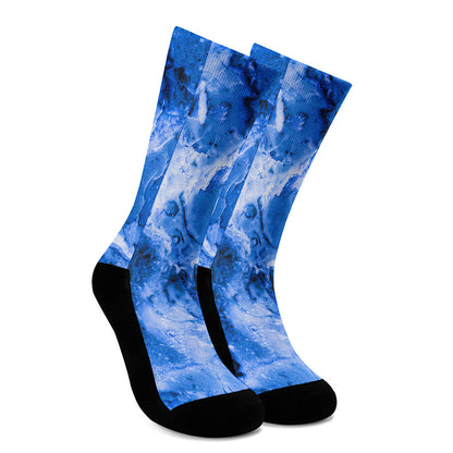 Blue Sapphire Marble Print Crew Socks