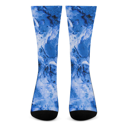Blue Sapphire Marble Print Crew Socks